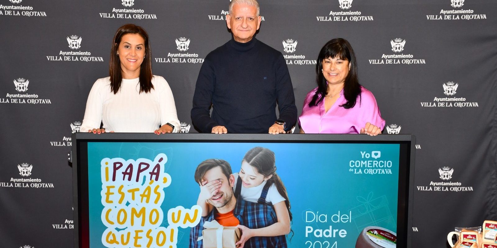 campaña día del Padre. Alcalde, concejala comercio y representante quesería Benijos