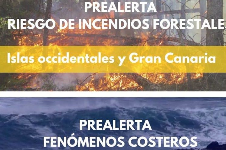 PREALERTA POR RIESGO DE INCENDIOS FORESTALES Y POR FENÓMENOS COSTEROS EN CANARIAS 23-8-24