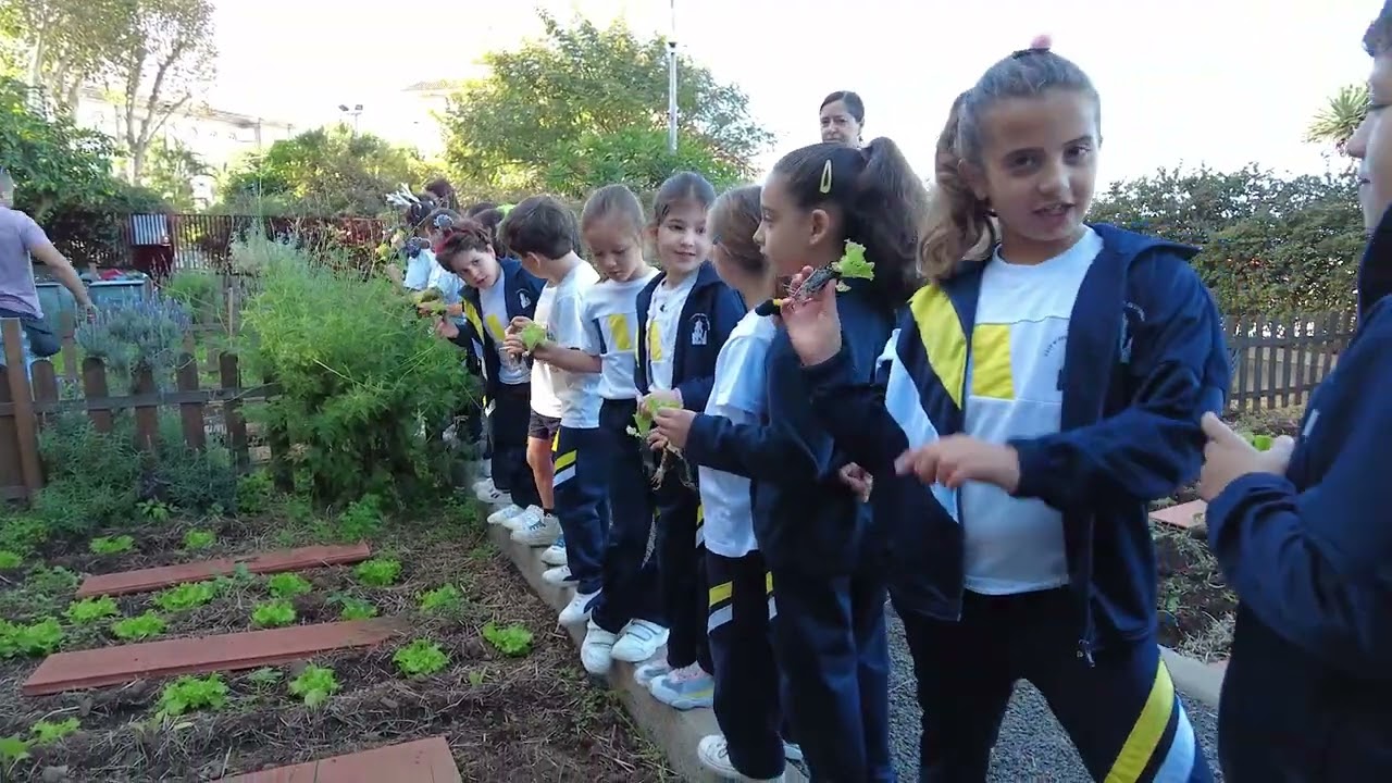 escolares en huerto ecológico