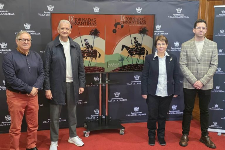 PRESENTACIÓN JORNADAS. representantes del colectivo cultural Alisios, autor cartel y alcalde de La Orotava