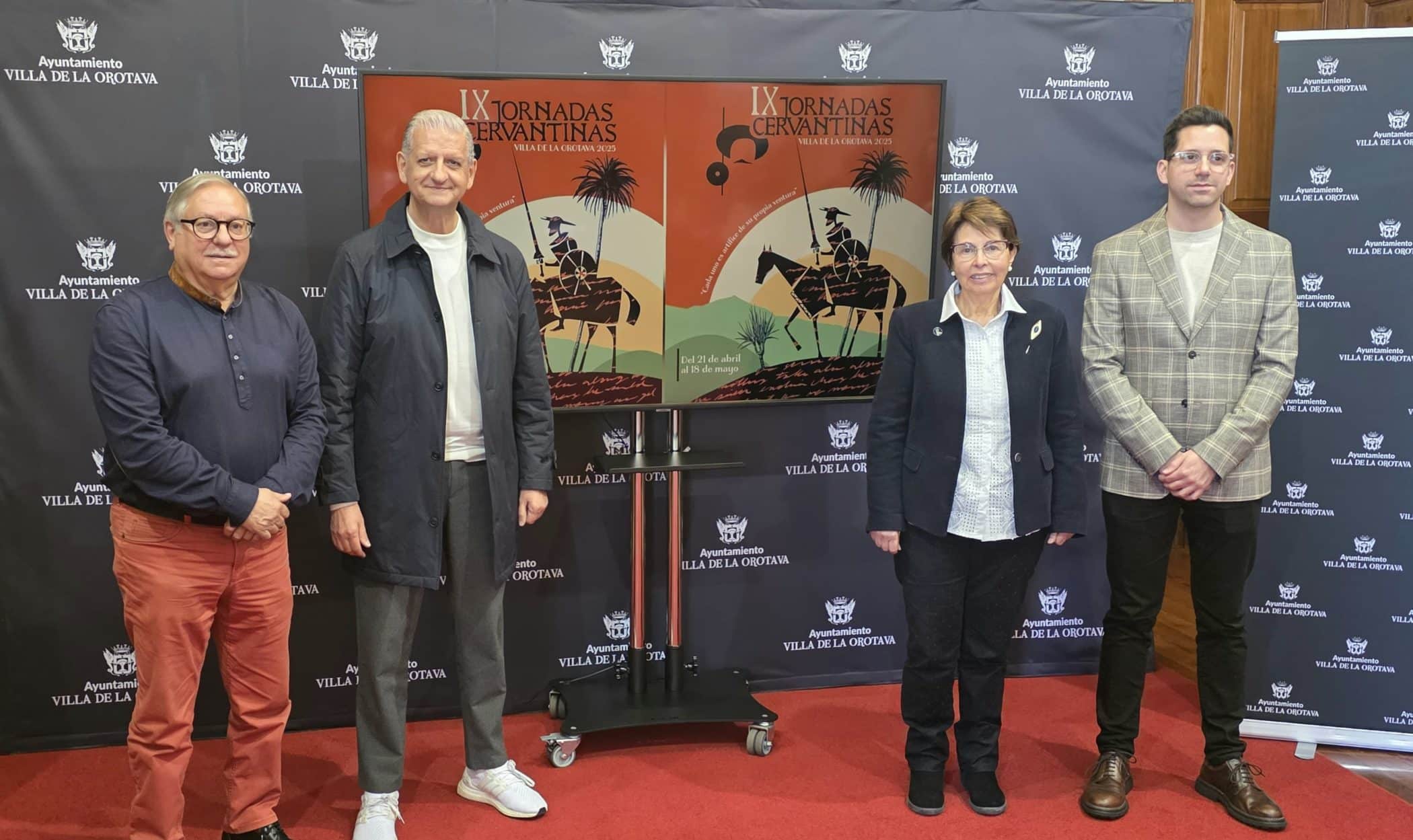 PRESENTACIÓN JORNADAS. representantes del colectivo cultural Alisios, autor cartel y alcalde de La Orotava