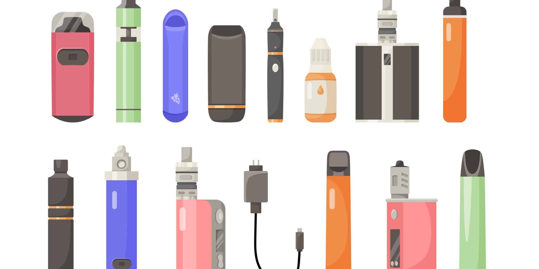 Different types of e-cigarettes vector illustrations set