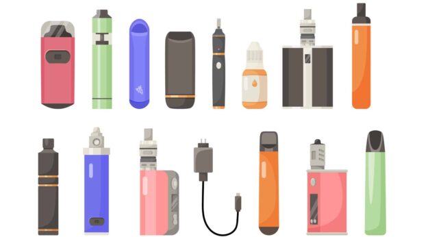 Different types of e-cigarettes vector illustrations set