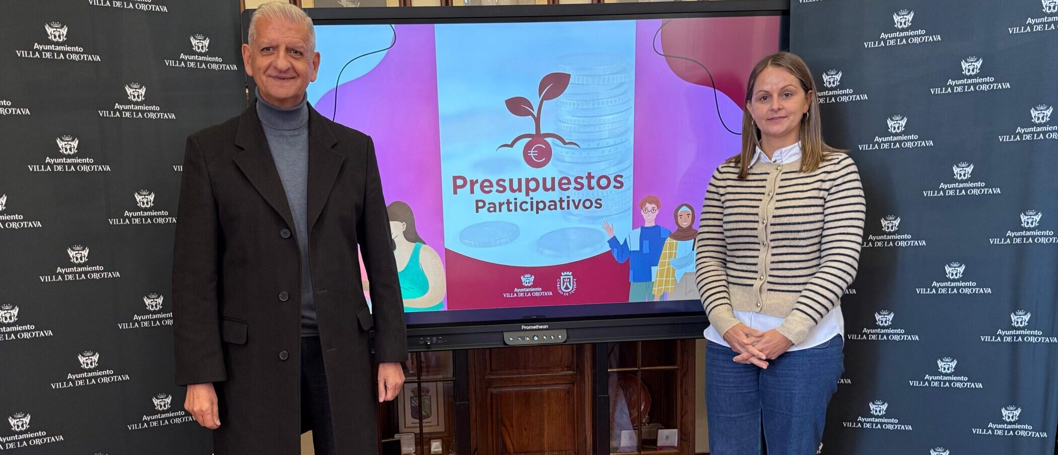 alcalde Francisco Linares y concejala Delia Escobar presentando programa presupuestos participativos H