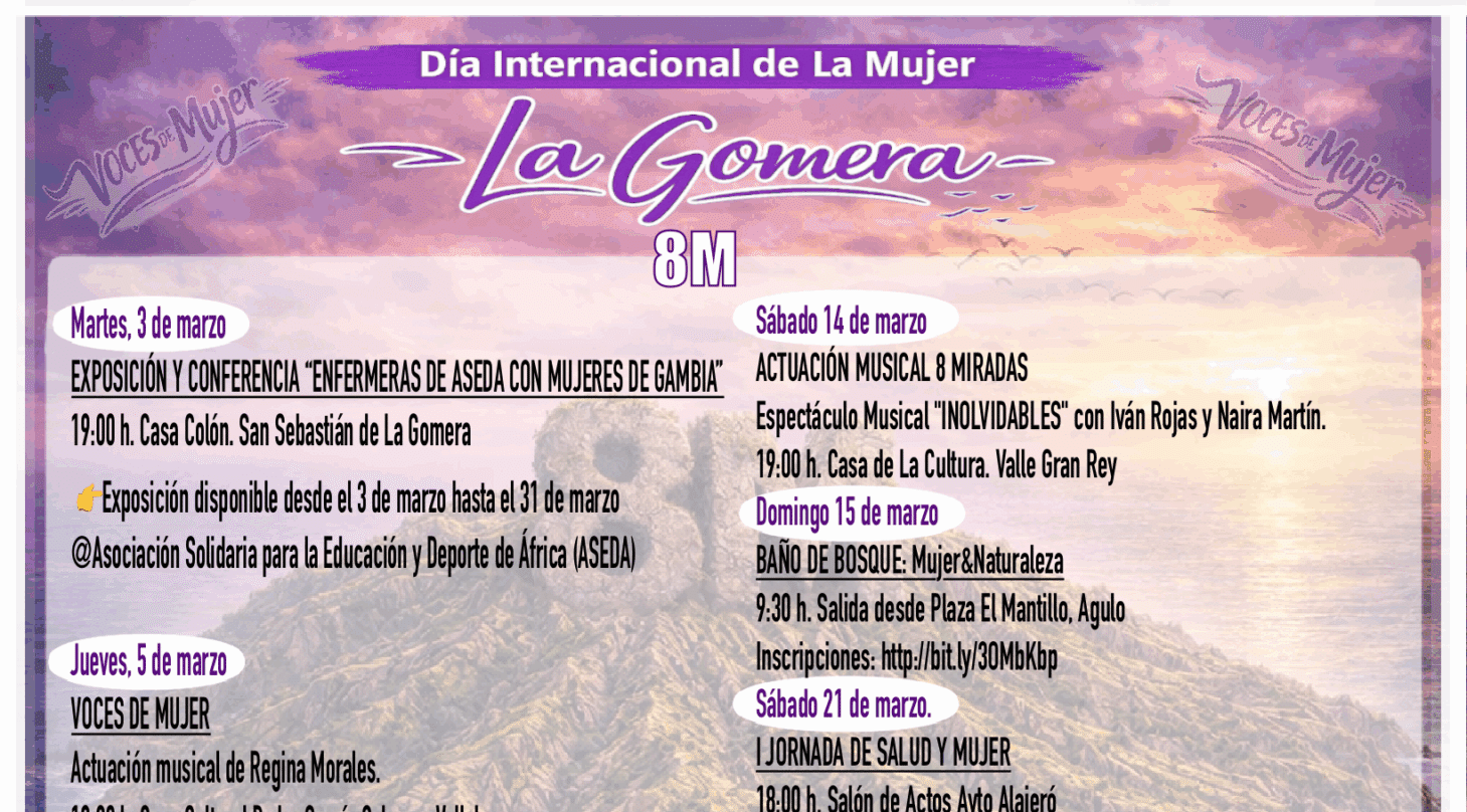 280226 programa de actos con motivo del 8M en La Gomera 2026