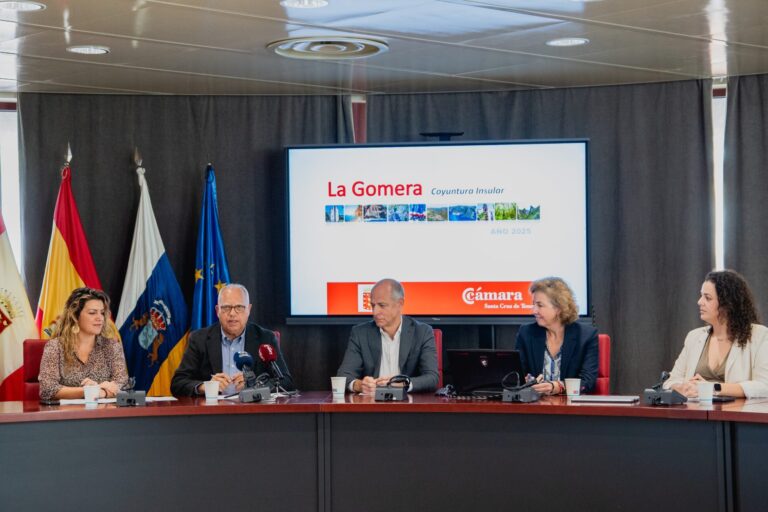 220426 Autoridades insulares y de la Cámara de Comercio durante la presentación del informe