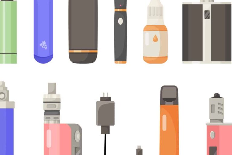 Different types of e-cigarettes vector illustrations set