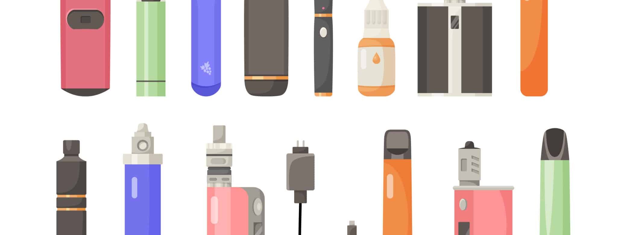 Different types of e-cigarettes vector illustrations set