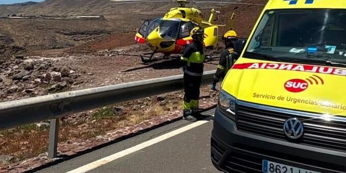 DISPOSITIVO DE EMERGENCIAS DESPLEGADO EN AGÜIMES PARA LA ASISTENCIA A UN CICLISTA ACCIDENTADO-GRAN CANARIA 21-6-26