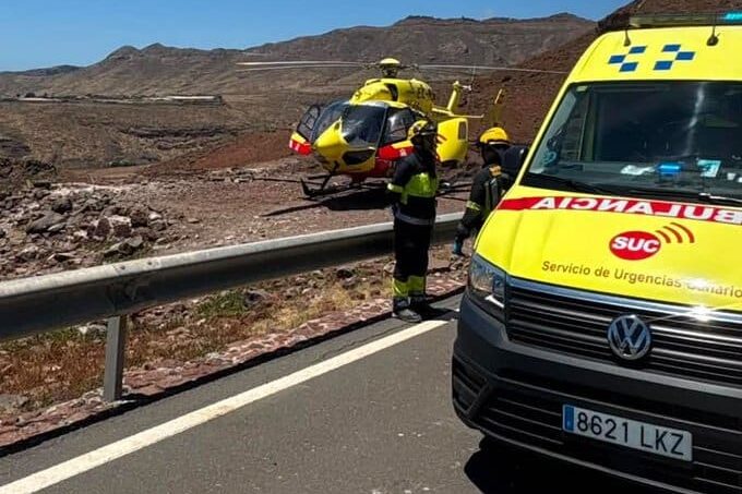 DISPOSITIVO DE EMERGENCIAS DESPLEGADO EN AGÜIMES PARA LA ASISTENCIA A UN CICLISTA ACCIDENTADO-GRAN CANARIA 21-6-26