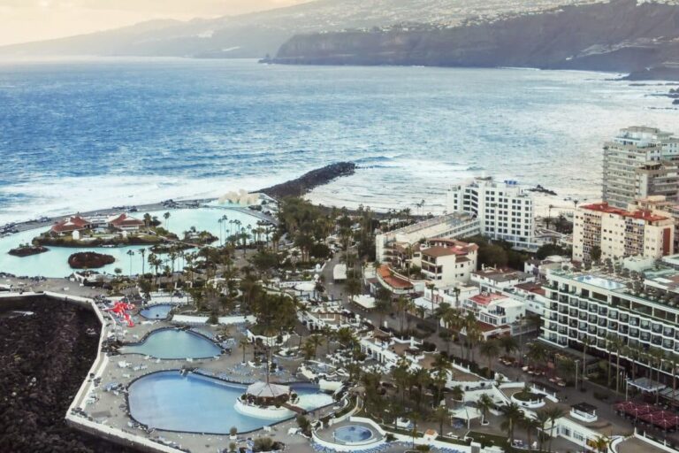 Aerial drone view of Puerto de la Cruz in Tenerife, Canary Islands