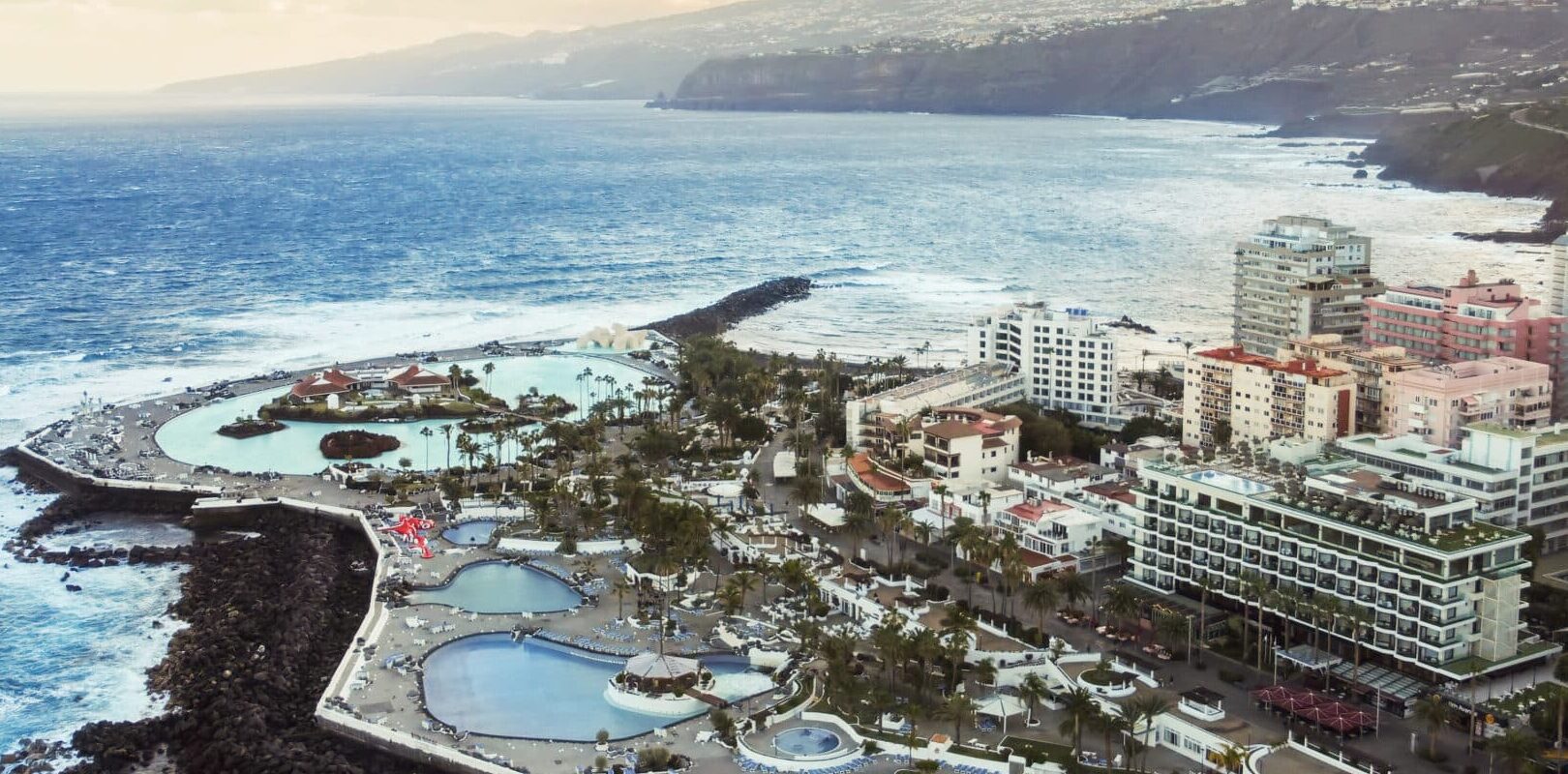 Aerial drone view of Puerto de la Cruz in Tenerife, Canary Islands