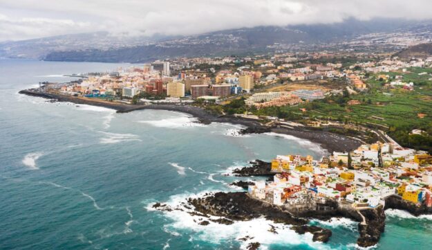 Top view of the town of Punta Brava near the town of Puerto de la Cruz on the island of Tenerife, Canary Islands, Atlantic Ocean, Spain