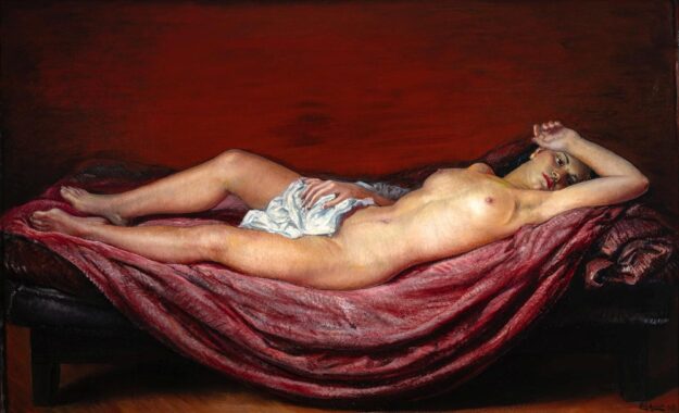 José Aguiar. Desnudo sobre tela roja (1945) Colección particular